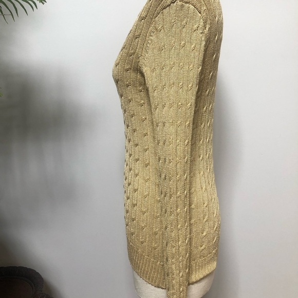 𝅺CHARTER‎ club Cable silk blend metallic gold V-neck sweater size small  #w1024 - Picture 4 of 9